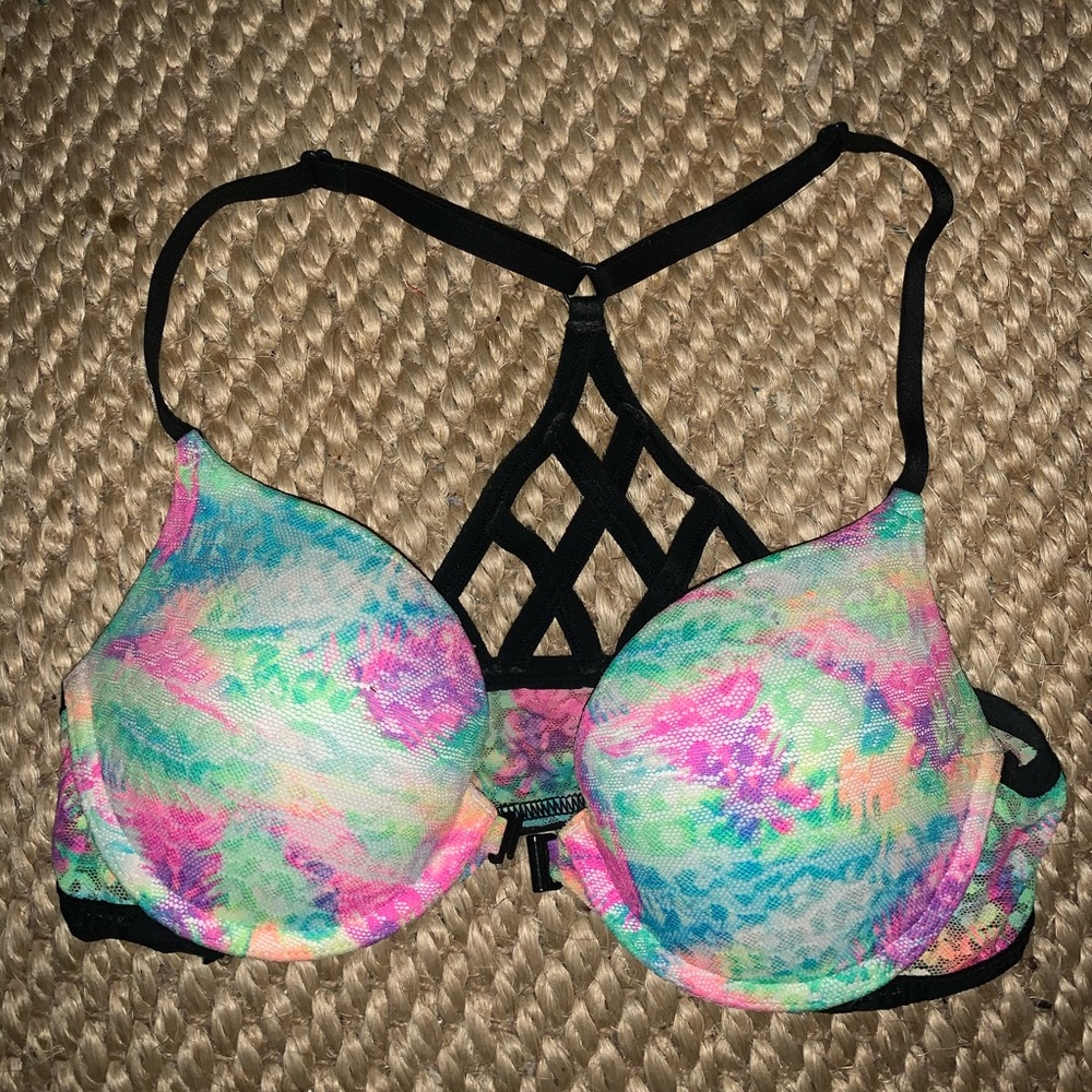 Pink vs front clasp push-up bra colorful